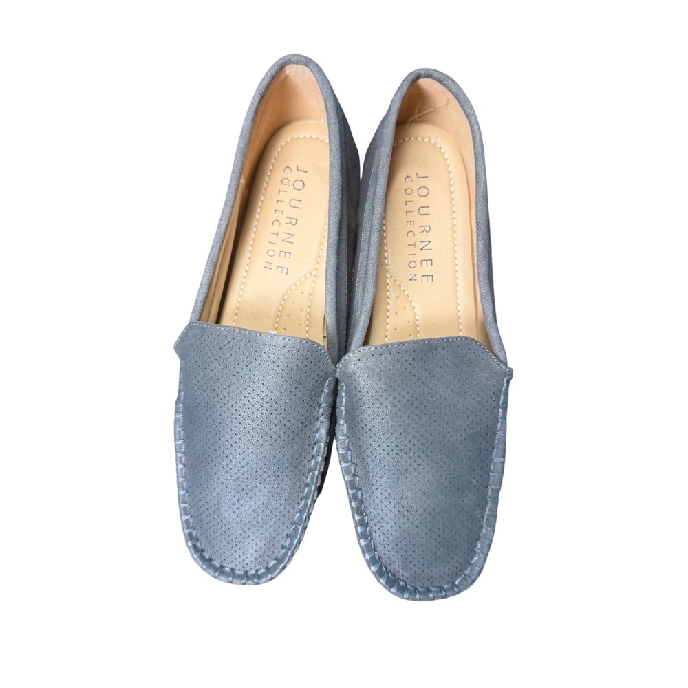 Journee Collection Loafers Women Size 7 Gray Excellent Perforated Slip On Flats - Picture 2 of 7